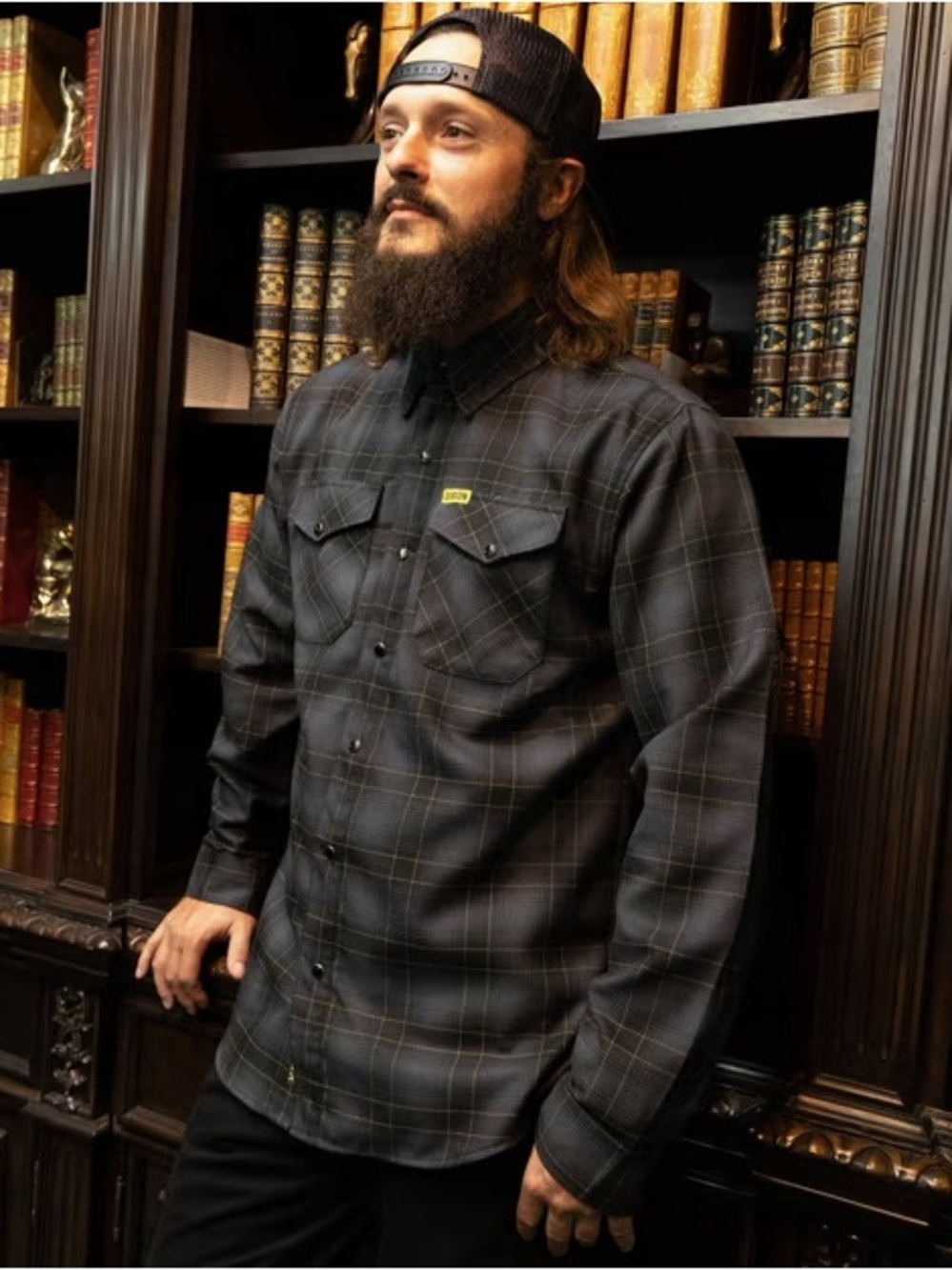DIXXON Men's Dark Gray Plaid Lightweight Shirt Jacket with Green Stripe
